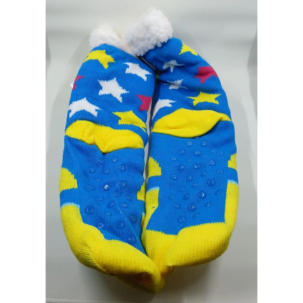 Minions‎ Sherpa Lined Socks One Size Blue Yellow Slipper Non Slip Warm